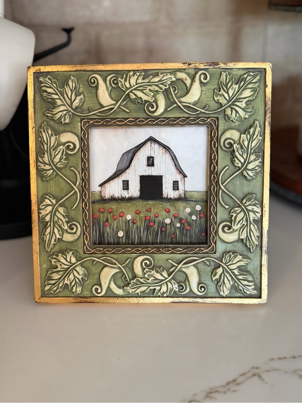 Green Ornate Leaf Frame with Barn Art - Home Accents